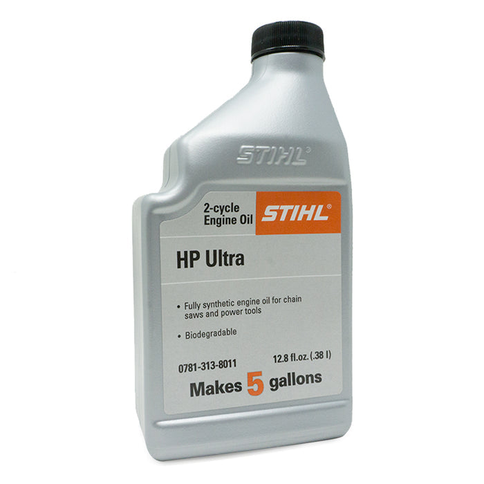 STIHL HP Ultra fully synthetic two-cycle engine oil 12.8 fluid ounce bottle for five gallon mix