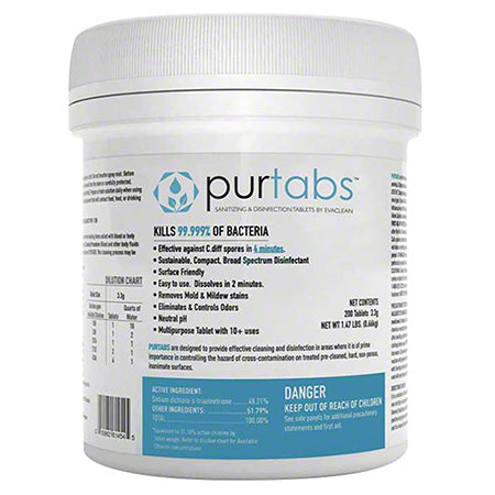 EvaClean® PurTabs® 3.3g Disinfecting & Sanitizing Tablets – 200/Tub